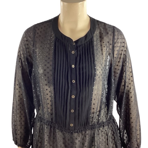 ModCloth Sheer Swiss Dot Button Front Blouse Black 2X - Picture 2 of 7